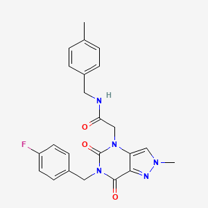 molecular formula C23H22FN5O3 B6512620 2-{6-[(4-fluorophenyl)methyl]-2-methyl-5,7-dioxo-2H,4H,5H,6H,7H-pyrazolo[4,3-d]pyrimidin-4-yl}-N-[(4-methylphenyl)methyl]acetamide CAS No. 951617-24-6