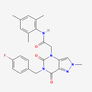 molecular formula C24H24FN5O3 B6512625 2-{6-[(4-fluorophenyl)methyl]-2-methyl-5,7-dioxo-2H,4H,5H,6H,7H-pyrazolo[4,3-d]pyrimidin-4-yl}-N-(2,4,6-trimethylphenyl)acetamide CAS No. 951617-60-0