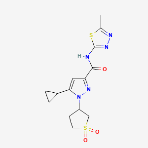 molecular formula C14H17N5O3S2 B6512674 5-cyclopropyl-1-(1,1-dioxo-1lambda6-thiolan-3-yl)-N-(5-methyl-1,3,4-thiadiazol-2-yl)-1H-pyrazole-3-carboxamide CAS No. 942813-38-9