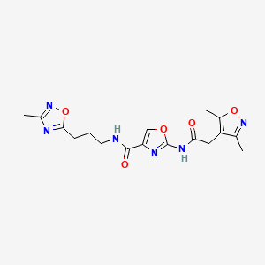 molecular formula C17H20N6O5 B6512847 2-[2-(3,5-dimethyl-1,2-oxazol-4-yl)acetamido]-N-[3-(3-methyl-1,2,4-oxadiazol-5-yl)propyl]-1,3-oxazole-4-carboxamide CAS No. 1797173-93-3