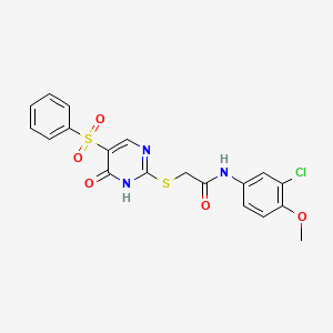 molecular formula C19H16ClN3O5S2 B6512854 2-{[5-(benzenesulfonyl)-6-oxo-1,6-dihydropyrimidin-2-yl]sulfanyl}-N-(3-chloro-4-methoxyphenyl)acetamide CAS No. 872196-92-4