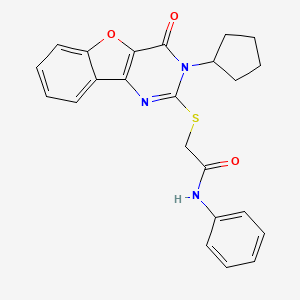 molecular formula C23H21N3O3S B6512935 2-({5-cyclopentyl-6-oxo-8-oxa-3,5-diazatricyclo[7.4.0.0^{2,7}]trideca-1(9),2(7),3,10,12-pentaen-4-yl}sulfanyl)-N-phenylacetamide CAS No. 899742-39-3