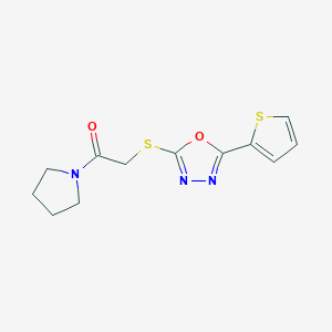 molecular formula C12H13N3O2S2 B6513007 1-(pyrrolidin-1-yl)-2-{[5-(thiophen-2-yl)-1,3,4-oxadiazol-2-yl]sulfanyl}ethan-1-one CAS No. 459846-08-3