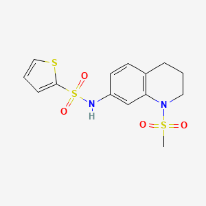 molecular formula C14H16N2O4S3 B6513159 N-(1-methanesulfonyl-1,2,3,4-tetrahydroquinolin-7-yl)thiophene-2-sulfonamide CAS No. 932529-89-0