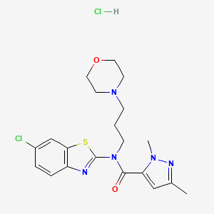 molecular formula C20H25Cl2N5O2S B6513303 N-(6-chloro-1,3-benzothiazol-2-yl)-1,3-dimethyl-N-[3-(morpholin-4-yl)propyl]-1H-pyrazole-5-carboxamide hydrochloride CAS No. 1215588-99-0