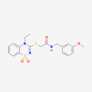 molecular formula C19H21N3O4S2 B6513327 2-[(4-ethyl-1,1-dioxo-4H-1lambda6,2,4-benzothiadiazin-3-yl)sulfanyl]-N-[(3-methoxyphenyl)methyl]acetamide CAS No. 941950-77-2