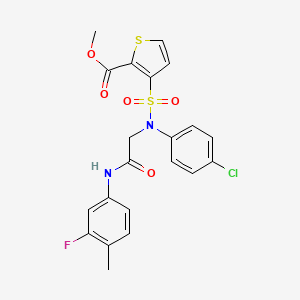 molecular formula C21H18ClFN2O5S2 B6513338 methyl 3-[(4-chlorophenyl)({[(3-fluoro-4-methylphenyl)carbamoyl]methyl})sulfamoyl]thiophene-2-carboxylate CAS No. 941979-32-4