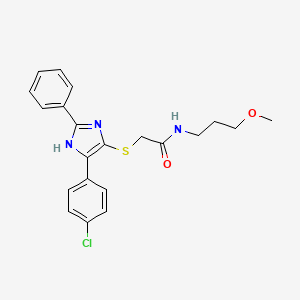 molecular formula C21H22ClN3O2S B6513389 2-{[5-(4-chlorophenyl)-2-phenyl-1H-imidazol-4-yl]sulfanyl}-N-(3-methoxypropyl)acetamide CAS No. 901241-58-5