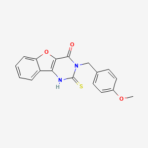 5-[(4-methoxyphenyl)methyl]-4-sulfanylidene-8-oxa-3,5-diazatricyclo[7.4.0.0^{2,7}]trideca-1(9),2(7),10,12-tetraen-6-one