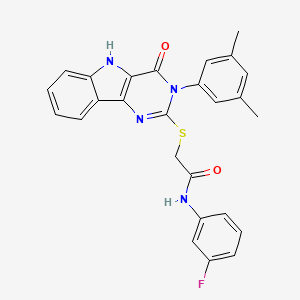 molecular formula C26H21FN4O2S B6513630 2-{[3-(3,5-dimethylphenyl)-4-oxo-3H,4H,5H-pyrimido[5,4-b]indol-2-yl]sulfanyl}-N-(3-fluorophenyl)acetamide CAS No. 536705-75-6
