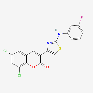 molecular formula C18H9Cl2FN2O2S B6513777 6,8-dichloro-3-{2-[(3-fluorophenyl)amino]-1,3-thiazol-4-yl}-2H-chromen-2-one CAS No. 324021-02-5