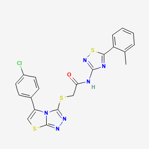 molecular formula C21H15ClN6OS3 B6513816 2-{[5-(4-chlorophenyl)-[1,2,4]triazolo[3,4-b][1,3]thiazol-3-yl]sulfanyl}-N-[5-(2-methylphenyl)-1,2,4-thiadiazol-3-yl]acetamide CAS No. 892224-52-1