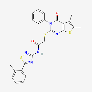 molecular formula C25H21N5O2S3 B6513821 2-({5,6-dimethyl-4-oxo-3-phenyl-3H,4H-thieno[2,3-d]pyrimidin-2-yl}sulfanyl)-N-[5-(2-methylphenyl)-1,2,4-thiadiazol-3-yl]acetamide CAS No. 892224-57-6