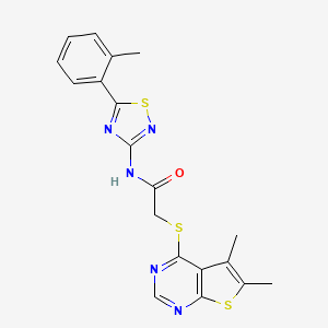 molecular formula C19H17N5OS3 B6513823 2-({5,6-dimethylthieno[2,3-d]pyrimidin-4-yl}sulfanyl)-N-[5-(2-methylphenyl)-1,2,4-thiadiazol-3-yl]acetamide CAS No. 892224-63-4