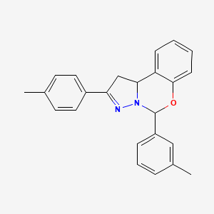 molecular formula C24H22N2O B6513831 7-(3-methylphenyl)-4-(4-methylphenyl)-8-oxa-5,6-diazatricyclo[7.4.0.0^{2,6}]trideca-1(13),4,9,11-tetraene CAS No. 868155-23-1