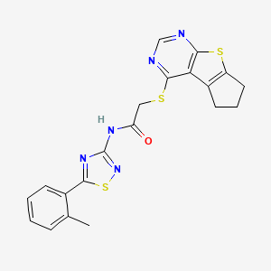 molecular formula C20H17N5OS3 B6513833 N-[5-(2-methylphenyl)-1,2,4-thiadiazol-3-yl]-2-{7-thia-9,11-diazatricyclo[6.4.0.0^{2,6}]dodeca-1(8),2(6),9,11-tetraen-12-ylsulfanyl}acetamide CAS No. 892224-69-0