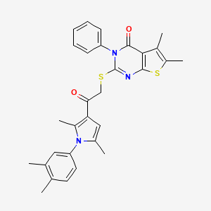 molecular formula C30H29N3O2S2 B6513865 2-({2-[1-(3,4-dimethylphenyl)-2,5-dimethyl-1H-pyrrol-3-yl]-2-oxoethyl}sulfanyl)-5,6-dimethyl-3-phenyl-3H,4H-thieno[2,3-d]pyrimidin-4-one CAS No. 670270-32-3
