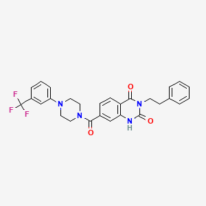 molecular formula C28H25F3N4O3 B6514349 3-(2-phenylethyl)-7-{4-[3-(trifluoromethyl)phenyl]piperazine-1-carbonyl}-1,2,3,4-tetrahydroquinazoline-2,4-dione CAS No. 892283-06-6