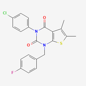molecular formula C21H16ClFN2O2S B6514665 3-(4-chlorophenyl)-1-[(4-fluorophenyl)methyl]-5,6-dimethyl-1H,2H,3H,4H-thieno[2,3-d]pyrimidine-2,4-dione CAS No. 687580-88-7