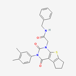 N-benzyl-2-[11-(3,4-dimethylphenyl)-10,12-dioxo-7-thia-9,11-diazatricyclo[6.4.0.0^{2,6}]dodeca-1(8),2(6)-dien-9-yl]acetamide