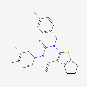 molecular formula C25H24N2O2S B6514686 11-(3,4-dimethylphenyl)-9-[(4-methylphenyl)methyl]-7-thia-9,11-diazatricyclo[6.4.0.0^{2,6}]dodeca-1(8),2(6)-diene-10,12-dione CAS No. 687581-36-8