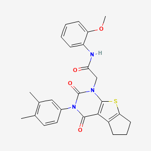 2-[11-(3,4-dimethylphenyl)-10,12-dioxo-7-thia-9,11-diazatricyclo[6.4.0.0^{2,6}]dodeca-1(8),2(6)-dien-9-yl]-N-(2-methoxyphenyl)acetamide