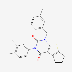 molecular formula C25H24N2O2S B6514696 11-(3,4-dimethylphenyl)-9-[(3-methylphenyl)methyl]-7-thia-9,11-diazatricyclo[6.4.0.0^{2,6}]dodeca-1(8),2(6)-diene-10,12-dione CAS No. 687581-44-8