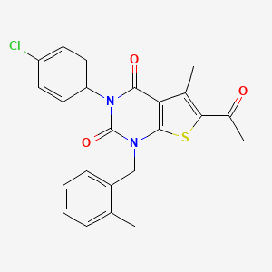 molecular formula C23H19ClN2O3S B6514755 6-acetyl-3-(4-chlorophenyl)-5-methyl-1-[(2-methylphenyl)methyl]-1H,2H,3H,4H-thieno[2,3-d]pyrimidine-2,4-dione CAS No. 687582-13-4