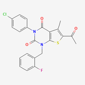 molecular formula C22H16ClFN2O3S B6514761 6-acetyl-3-(4-chlorophenyl)-1-[(2-fluorophenyl)methyl]-5-methyl-1H,2H,3H,4H-thieno[2,3-d]pyrimidine-2,4-dione CAS No. 687582-16-7