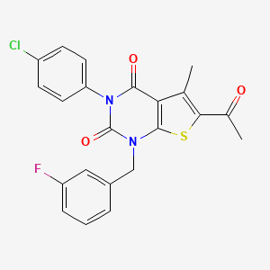 molecular formula C22H16ClFN2O3S B6514766 6-acetyl-3-(4-chlorophenyl)-1-[(3-fluorophenyl)methyl]-5-methyl-1H,2H,3H,4H-thieno[2,3-d]pyrimidine-2,4-dione CAS No. 687582-17-8