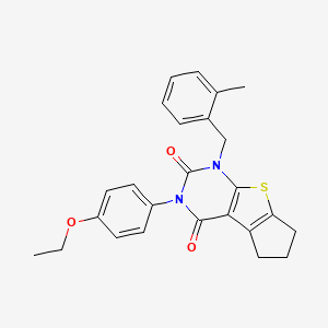 molecular formula C25H24N2O3S B6514778 11-(4-ethoxyphenyl)-9-[(2-methylphenyl)methyl]-7-thia-9,11-diazatricyclo[6.4.0.0^{2,6}]dodeca-1(8),2(6)-diene-10,12-dione CAS No. 687582-91-8