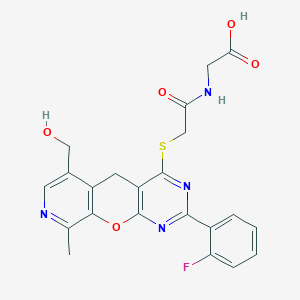 molecular formula C22H19FN4O5S B6514821 2-(2-{[5-(2-fluorophenyl)-11-(hydroxymethyl)-14-methyl-2-oxa-4,6,13-triazatricyclo[8.4.0.0^{3,8}]tetradeca-1(14),3(8),4,6,10,12-hexaen-7-yl]sulfanyl}acetamido)acetic acid CAS No. 892279-88-8