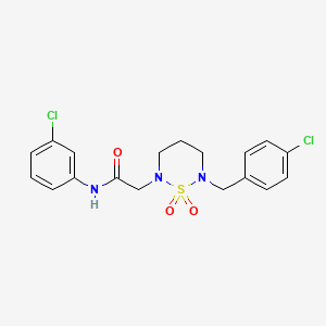 molecular formula C18H19Cl2N3O3S B6514839 N-(3-chlorophenyl)-2-{6-[(4-chlorophenyl)methyl]-1,1-dioxo-1lambda6,2,6-thiadiazinan-2-yl}acetamide CAS No. 950265-91-5