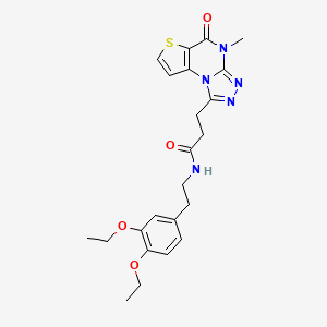 molecular formula C23H27N5O4S B6514850 N-[2-(3,4-diethoxyphenyl)ethyl]-3-{8-methyl-7-oxo-5-thia-1,8,10,11-tetraazatricyclo[7.3.0.0^{2,6}]dodeca-2(6),3,9,11-tetraen-12-yl}propanamide CAS No. 892281-21-9