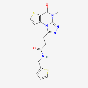 3-{8-methyl-7-oxo-5-thia-1,8,10,11-tetraazatricyclo[7.3.0.0^{2,6}]dodeca-2(6),3,9,11-tetraen-12-yl}-N-[(thiophen-2-yl)methyl]propanamide