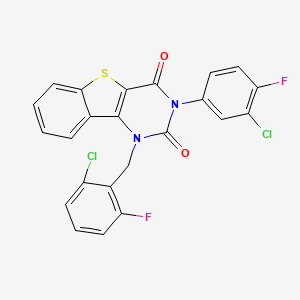molecular formula C23H12Cl2F2N2O2S B6514870 5-(3-chloro-4-fluorophenyl)-3-[(2-chloro-6-fluorophenyl)methyl]-8-thia-3,5-diazatricyclo[7.4.0.0^{2,7}]trideca-1(9),2(7),10,12-tetraene-4,6-dione CAS No. 892295-04-4