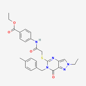 molecular formula C26H27N5O4S B6514912 ethyl 4-[2-({2-ethyl-6-[(4-methylphenyl)methyl]-7-oxo-2H,6H,7H-pyrazolo[4,3-d]pyrimidin-5-yl}sulfanyl)acetamido]benzoate CAS No. 931363-12-1