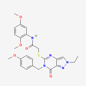 molecular formula C25H27N5O5S B6514915 N-(2,5-dimethoxyphenyl)-2-({2-ethyl-6-[(4-methoxyphenyl)methyl]-7-oxo-2H,6H,7H-pyrazolo[4,3-d]pyrimidin-5-yl}sulfanyl)acetamide CAS No. 931722-57-5