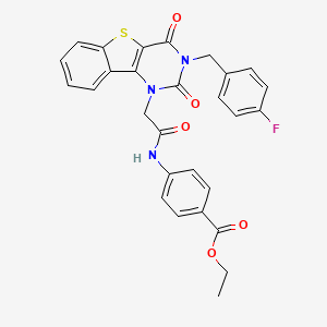 ethyl 4-(2-{5-[(4-fluorophenyl)methyl]-4,6-dioxo-8-thia-3,5-diazatricyclo[7.4.0.0^{2,7}]trideca-1(9),2(7),10,12-tetraen-3-yl}acetamido)benzoate
