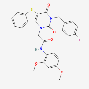 N-(2,4-dimethoxyphenyl)-2-{5-[(4-fluorophenyl)methyl]-4,6-dioxo-8-thia-3,5-diazatricyclo[7.4.0.0^{2,7}]trideca-1(9),2(7),10,12-tetraen-3-yl}acetamide