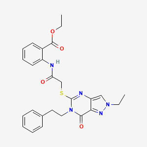 ethyl 2-(2-{[2-ethyl-7-oxo-6-(2-phenylethyl)-2H,6H,7H-pyrazolo[4,3-d]pyrimidin-5-yl]sulfanyl}acetamido)benzoate