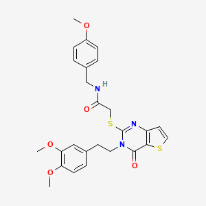 molecular formula C26H27N3O5S2 B6514995 2-({3-[2-(3,4-dimethoxyphenyl)ethyl]-4-oxo-3H,4H-thieno[3,2-d]pyrimidin-2-yl}sulfanyl)-N-[(4-methoxyphenyl)methyl]acetamide CAS No. 892311-54-5