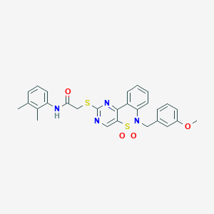 molecular formula C28H26N4O4S2 B6515029 N-(2,3-dimethylphenyl)-2-({9-[(3-methoxyphenyl)methyl]-8,8-dioxo-8lambda6-thia-3,5,9-triazatricyclo[8.4.0.0^{2,7}]tetradeca-1(14),2(7),3,5,10,12-hexaen-4-yl}sulfanyl)acetamide CAS No. 892313-21-2