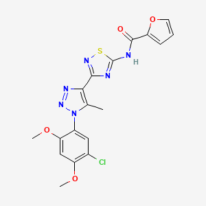 molecular formula C18H15ClN6O4S B6515187 N-{3-[1-(5-chloro-2,4-dimethoxyphenyl)-5-methyl-1H-1,2,3-triazol-4-yl]-1,2,4-thiadiazol-5-yl}furan-2-carboxamide CAS No. 931723-66-9