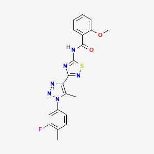 molecular formula C20H17FN6O2S B6515195 N-{3-[1-(3-fluoro-4-methylphenyl)-5-methyl-1H-1,2,3-triazol-4-yl]-1,2,4-thiadiazol-5-yl}-2-methoxybenzamide CAS No. 931335-55-6