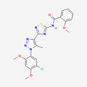molecular formula C21H19ClN6O4S B6515208 N-{3-[1-(5-chloro-2,4-dimethoxyphenyl)-5-methyl-1H-1,2,3-triazol-4-yl]-1,2,4-thiadiazol-5-yl}-2-methoxybenzamide CAS No. 931723-84-1