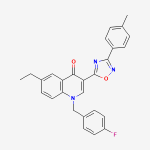 molecular formula C27H22FN3O2 B6515219 6-ethyl-1-[(4-fluorophenyl)methyl]-3-[3-(4-methylphenyl)-1,2,4-oxadiazol-5-yl]-1,4-dihydroquinolin-4-one CAS No. 931364-59-9