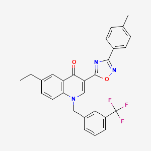 molecular formula C28H22F3N3O2 B6515222 6-ethyl-3-[3-(4-methylphenyl)-1,2,4-oxadiazol-5-yl]-1-{[3-(trifluoromethyl)phenyl]methyl}-1,4-dihydroquinolin-4-one CAS No. 931938-60-2