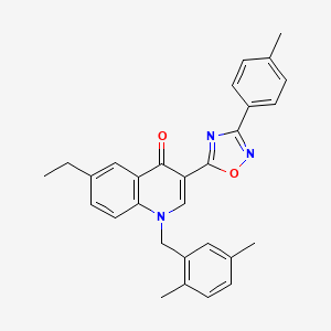 molecular formula C29H27N3O2 B6515245 1-[(2,5-dimethylphenyl)methyl]-6-ethyl-3-[3-(4-methylphenyl)-1,2,4-oxadiazol-5-yl]-1,4-dihydroquinolin-4-one CAS No. 931938-62-4