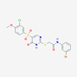 molecular formula C19H15BrClN3O5S2 B6515268 N-(3-bromophenyl)-2-{[5-(3-chloro-4-methoxybenzenesulfonyl)-6-oxo-1,6-dihydropyrimidin-2-yl]sulfanyl}acetamide CAS No. 931744-41-1